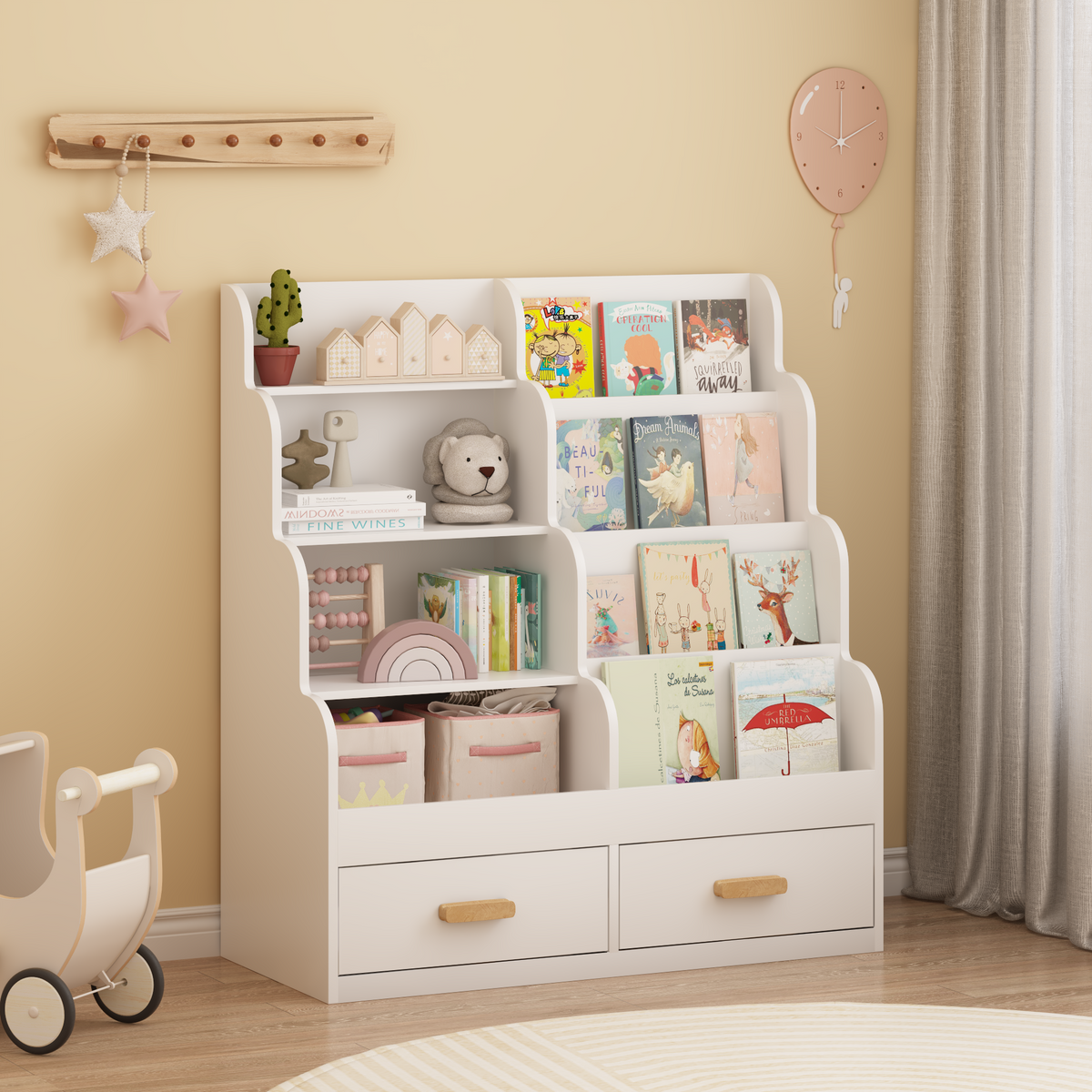 Kids Bookshelf with 2 Storage Drawers
