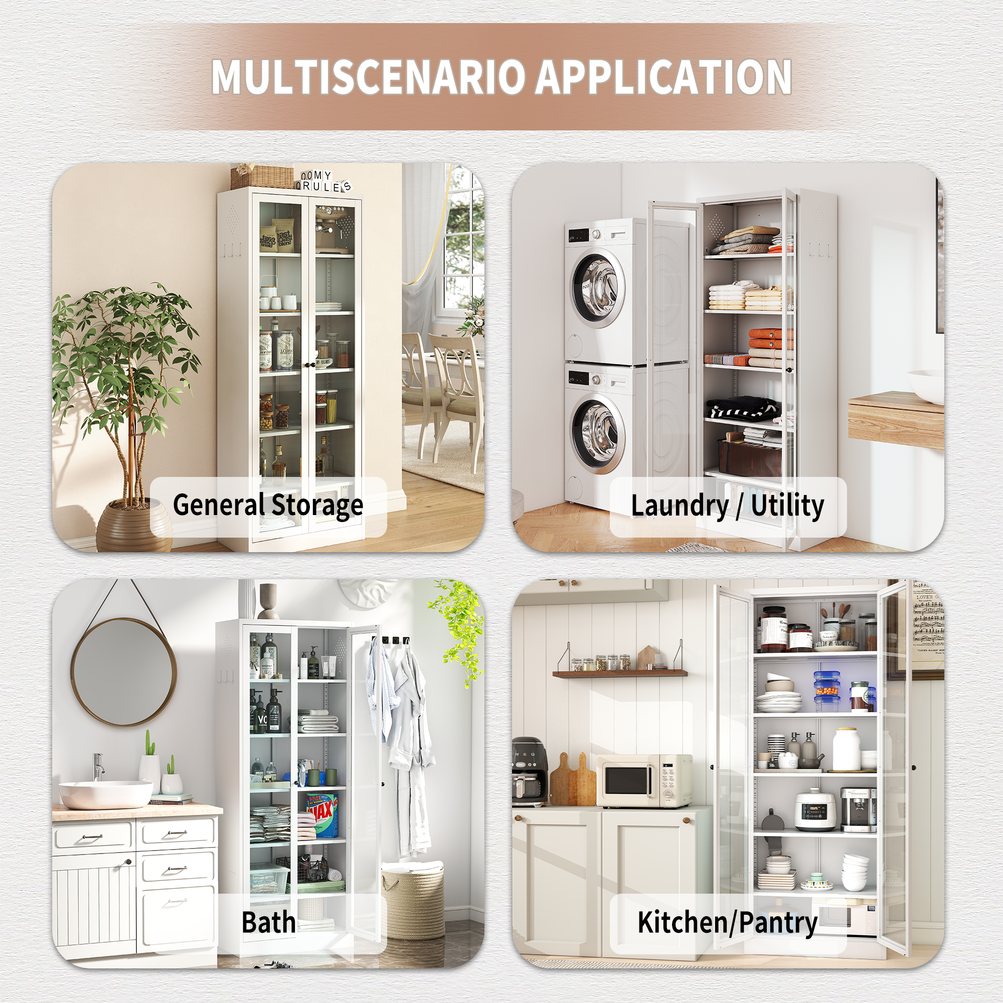 Metal Kitchen Pantry Cabinet - 72" Tall Storage with 5 Adjustable Shelves