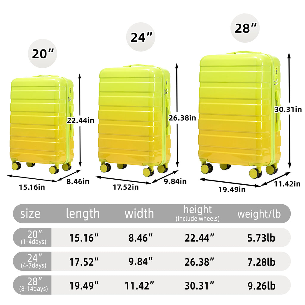 3-Piece Gradient Color Spinner Wheel Luggage Set