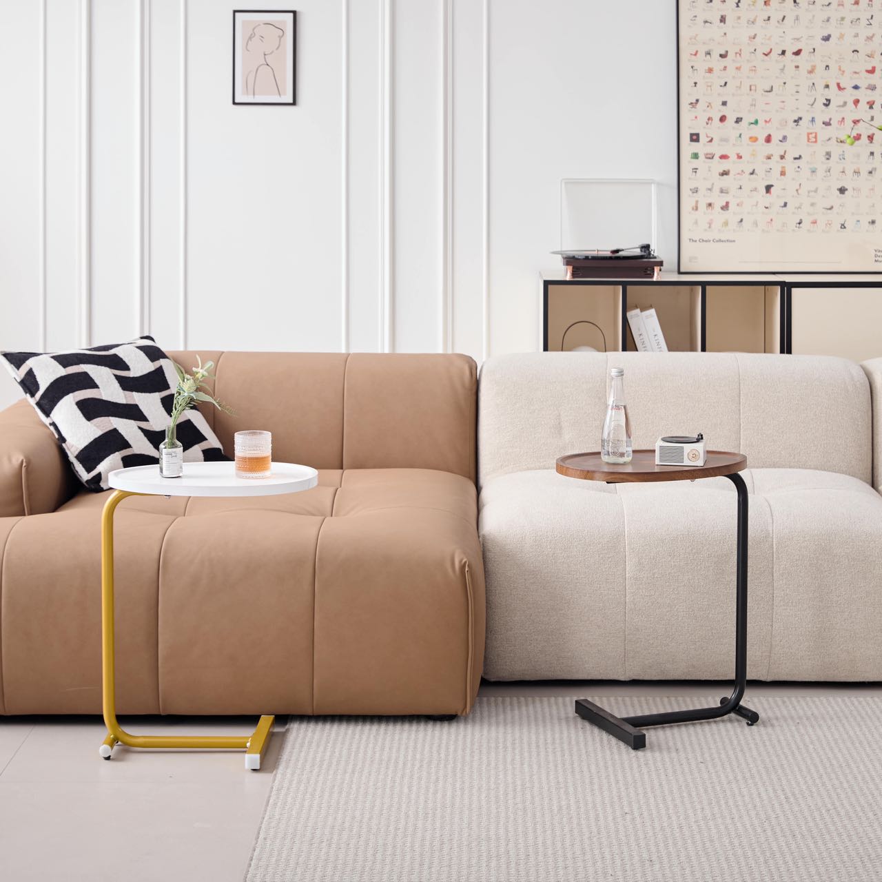 White C-shaped Side Table for Living Room & Bedroom