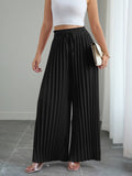 European And American Spring And Summer Women's New Trousers Amazon Independent Station Pure Color Pleated Elastic Waist Lace-Up Loose Wide-Leg Pants