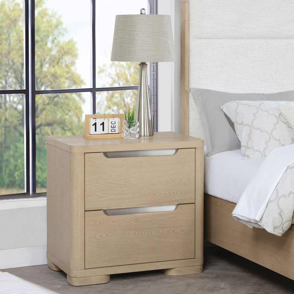 Mirador Light Elm 2-Drawer Nightstand Bedside Table