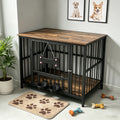 Vintage Wood Grain Dog Cage with 360 Degree Rotating Bowl