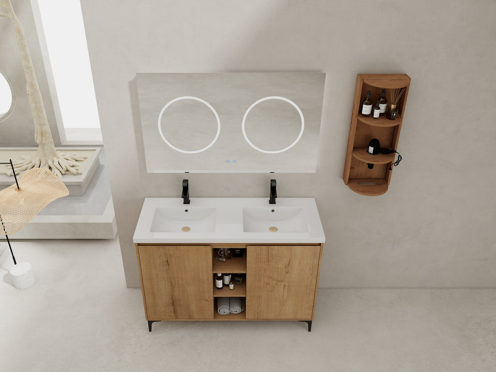 48" Freestanding Bathroom Vanity With Double Sink and Storage Rack