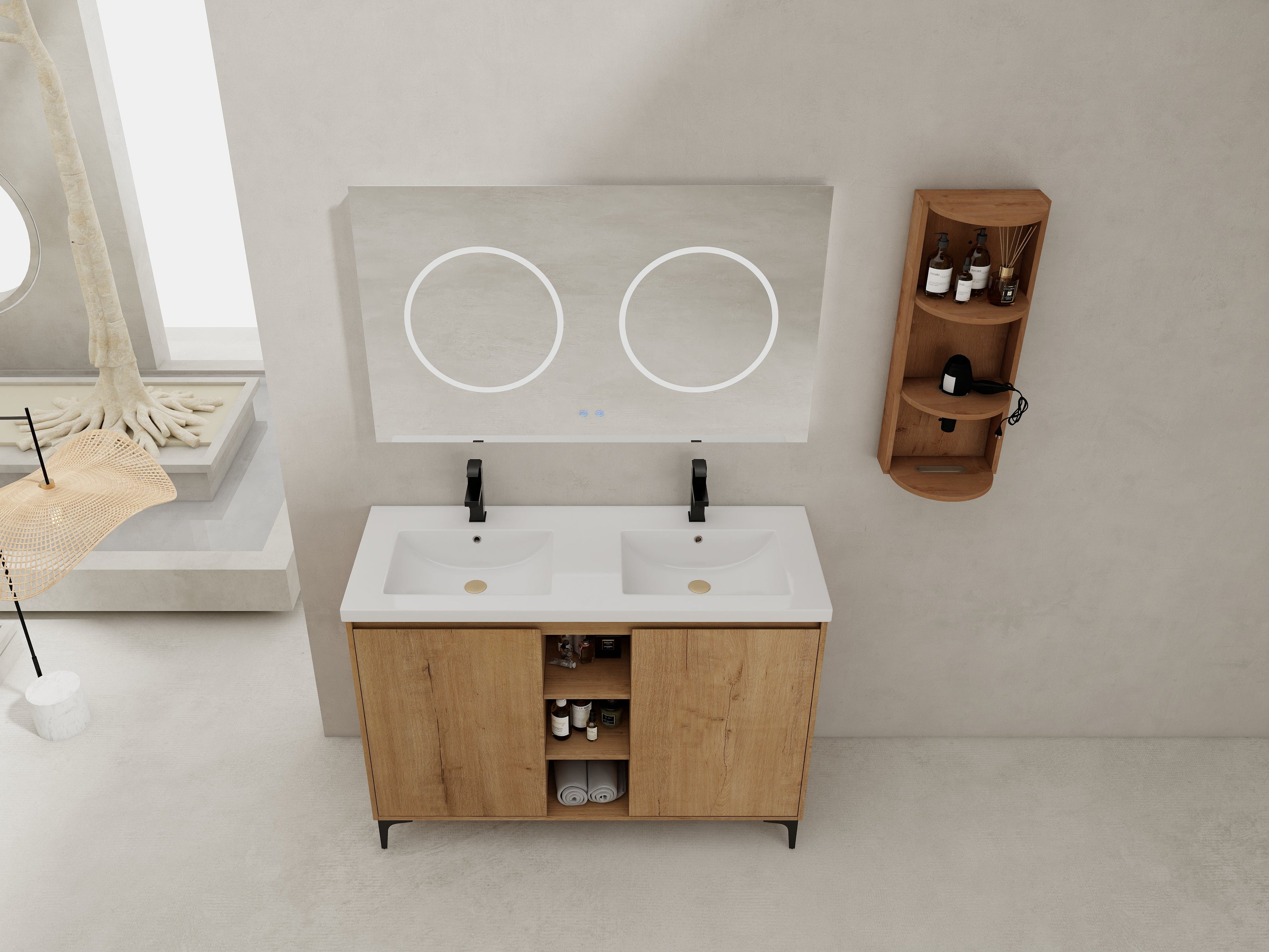 48" Freestanding Bathroom Vanity With Double Sink and Storage Rack