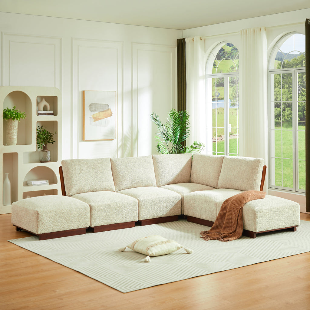 Velora 116 in. L Shaped Boucle Modular Sectional Sofa