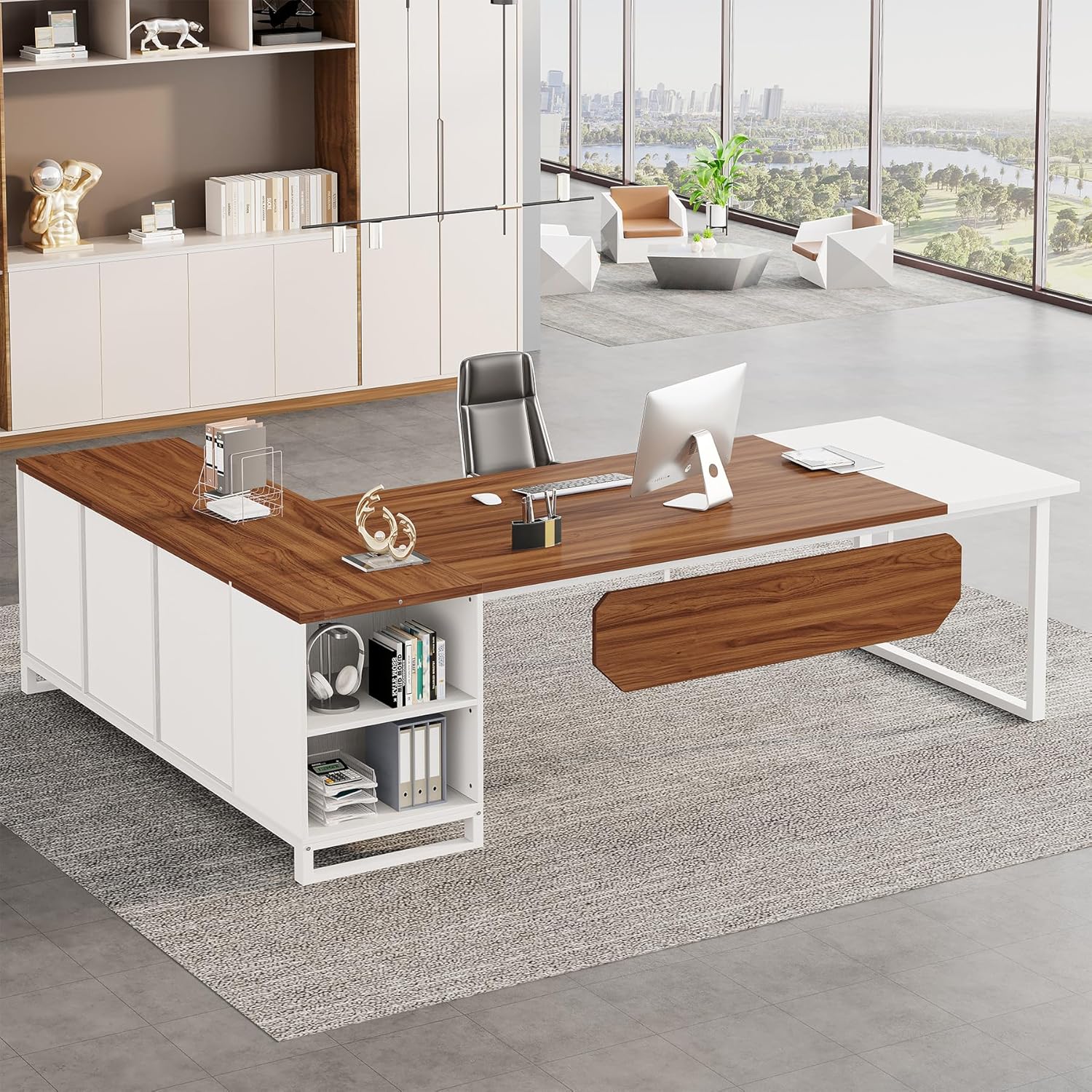 70.8-Inch Executive Desk with 55-Inch File Cabinet