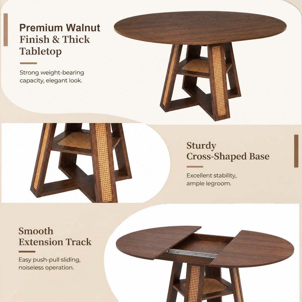 Extendable Round Dining Table for 4-6