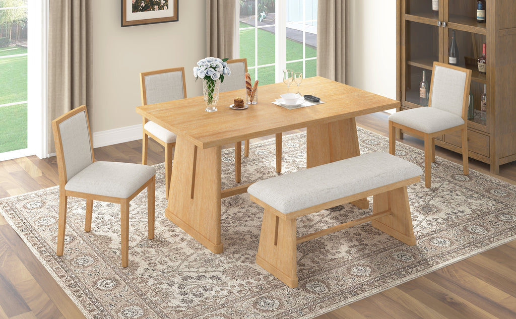 TREXM 6-Piece Rustic Farmhouse Dining Table Set