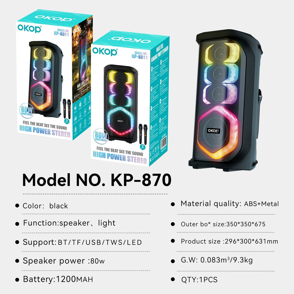 KP-8014 Hot-selling 80W High-power Outdoor Bluetooth Speaker With Dual Microphones Featuring Heavy Bass And Long Battery Life In Stock