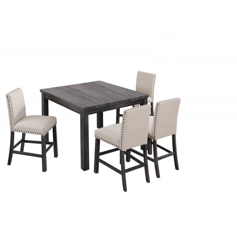 Upholstered Counter Dining Chair Set of 2, Nailhead Trim, Antique
