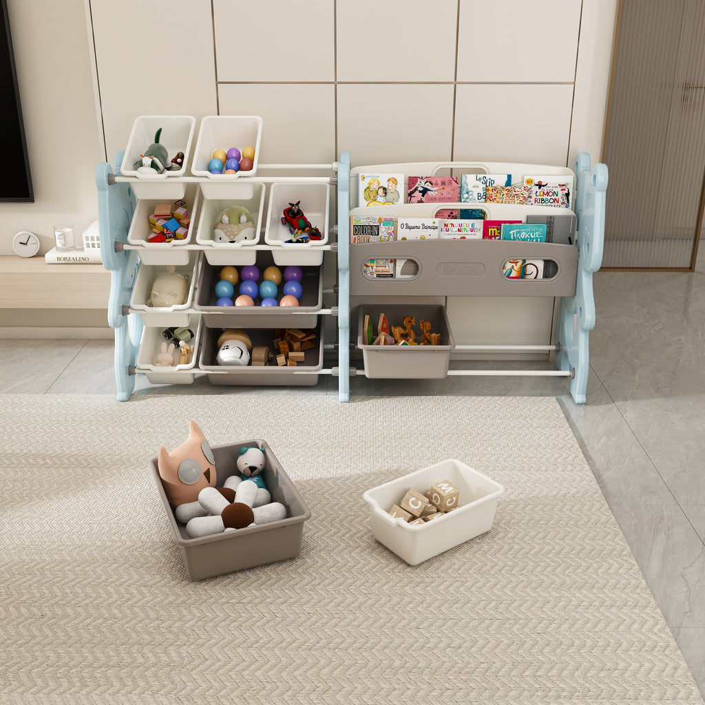 Kids Toy Storage Organizer with 2 Tier Bookshelf