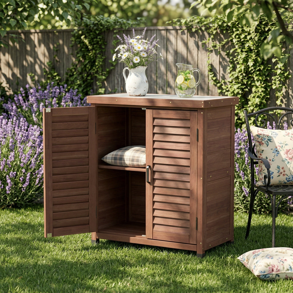 Potting Bench with Storage Cabinet and Metal Table Top