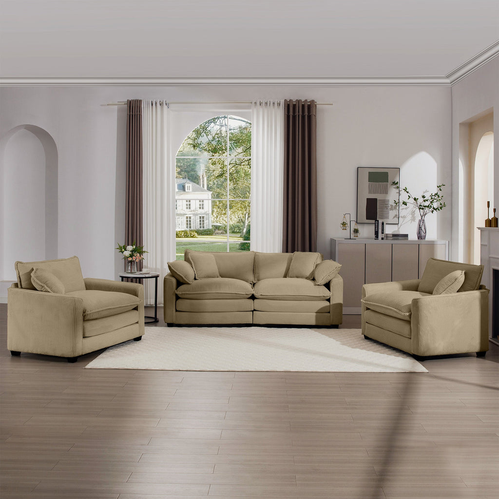 Warm and Cozy Sofa Set with Soft Cushions and Pillows