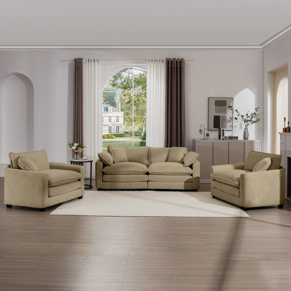 Warm and Cozy Sofa Set with Soft Cushions and Pillows