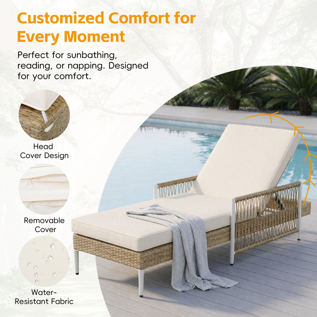 TOPMAX Outdoor All-Weather PE Rattan Chaise Lounge