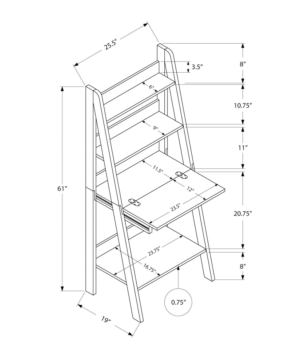 Leaning Computer Desk with Storage Shelves