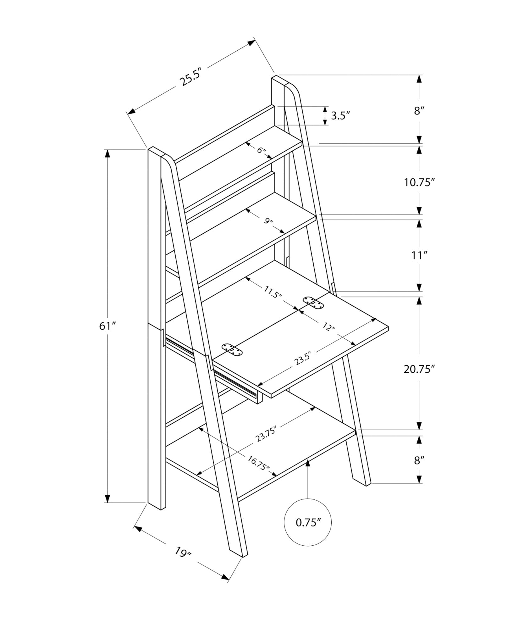Leaning Computer Desk with Storage Shelves