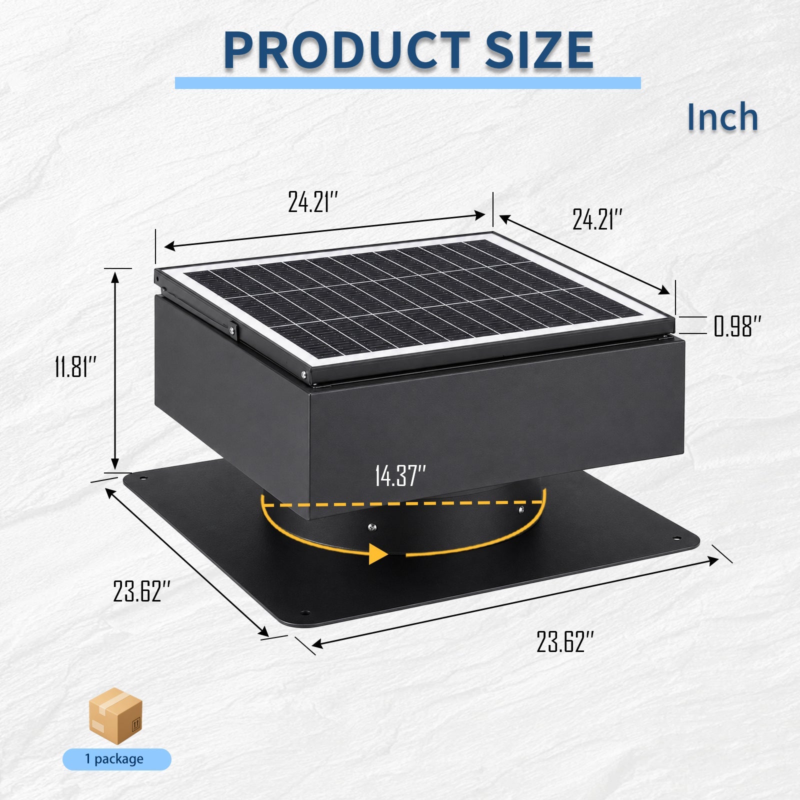 14" Adjustable Square Solar Roof Exhaust Fan