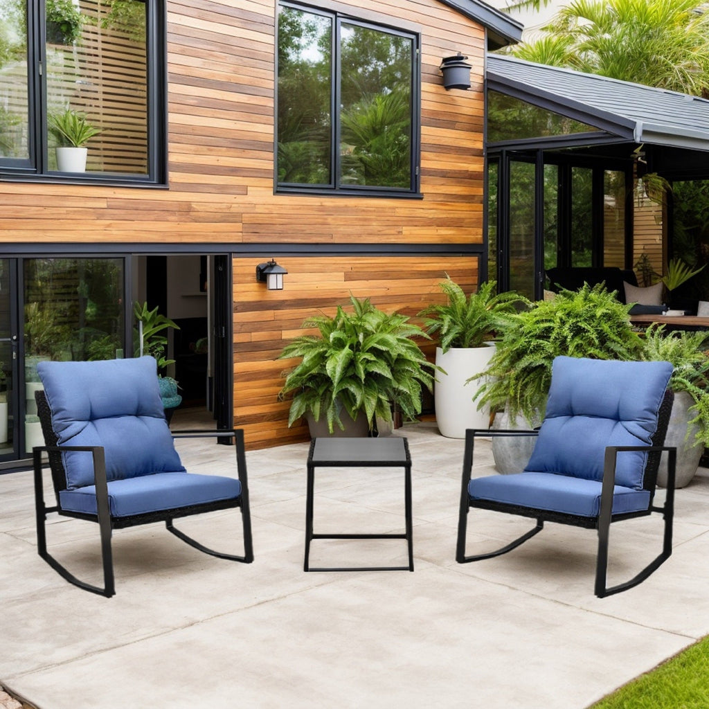 3 Pieces Patio Bistro Set Outdoor Rocking Chair