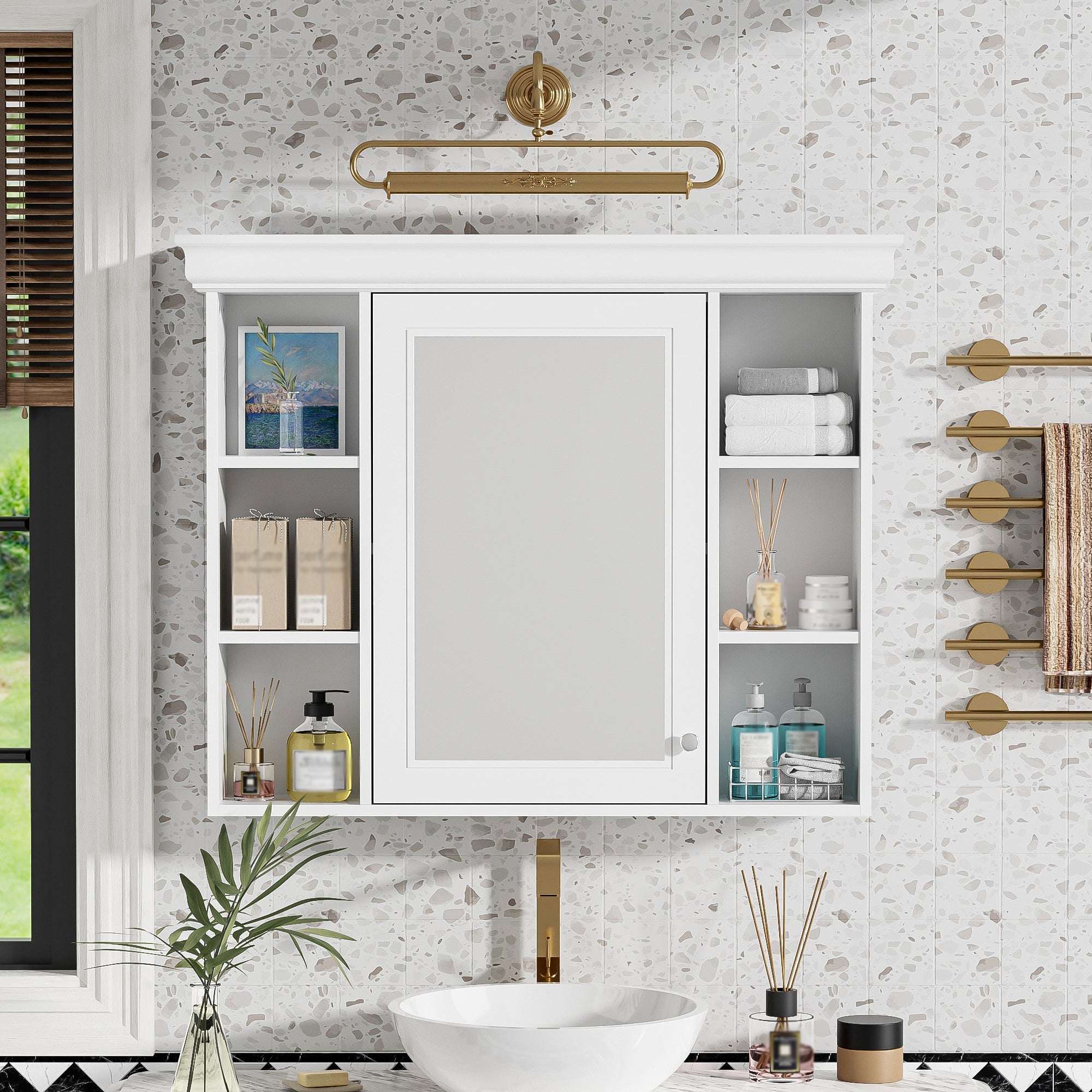 35" x 28" White Wall Mounted Bathroom Storage Cabinet