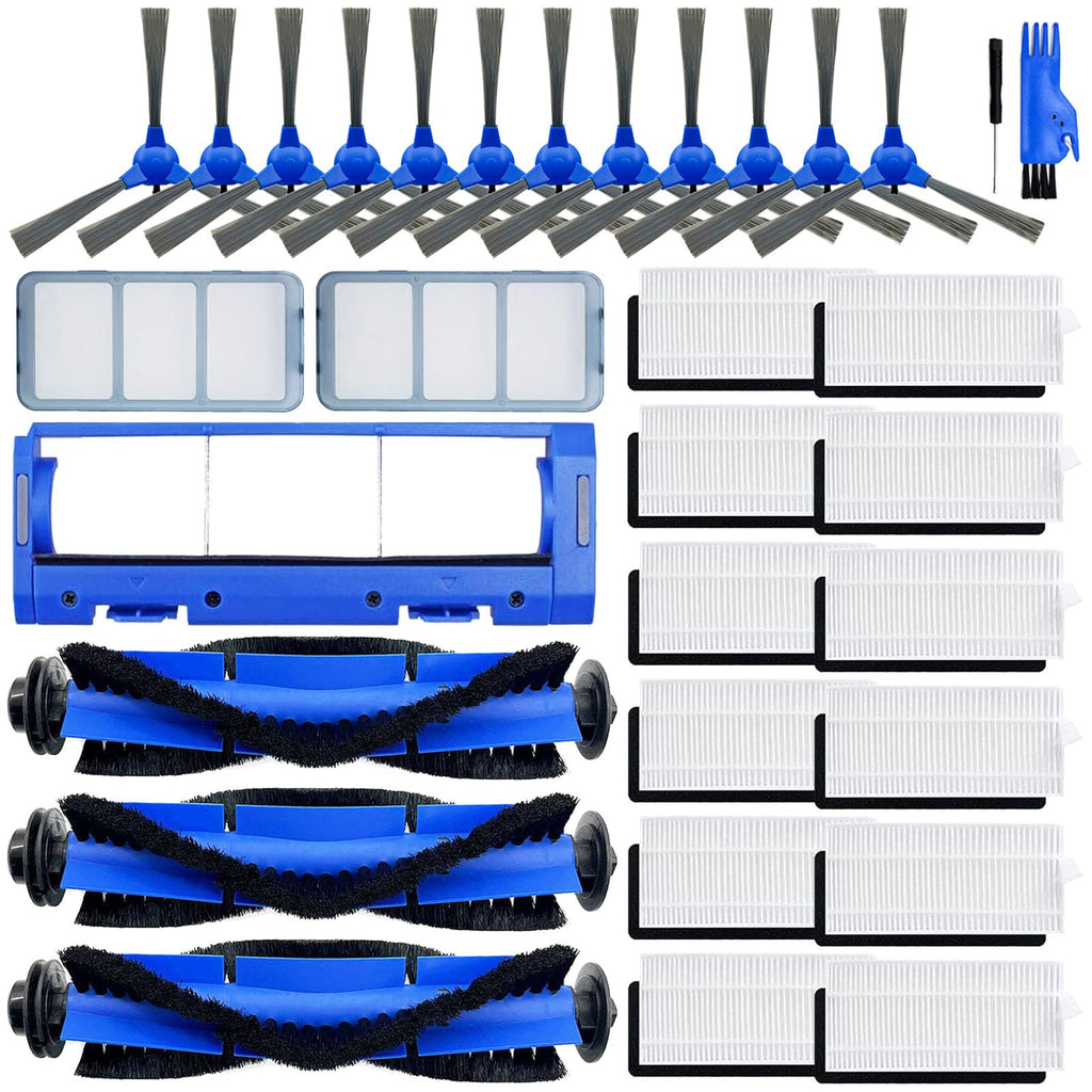 RoboVac 11S Replacement Part Compatible For Eufy RoboVac 11S, 15C, 30, 30C, 12, 35C, 25C, 15T Robotic Vacuums, 3 Rolling Brushes, 12 Filter Sets, 12 Side Brushes, 1 Rolling Brush Guard, 2 Pre Filters