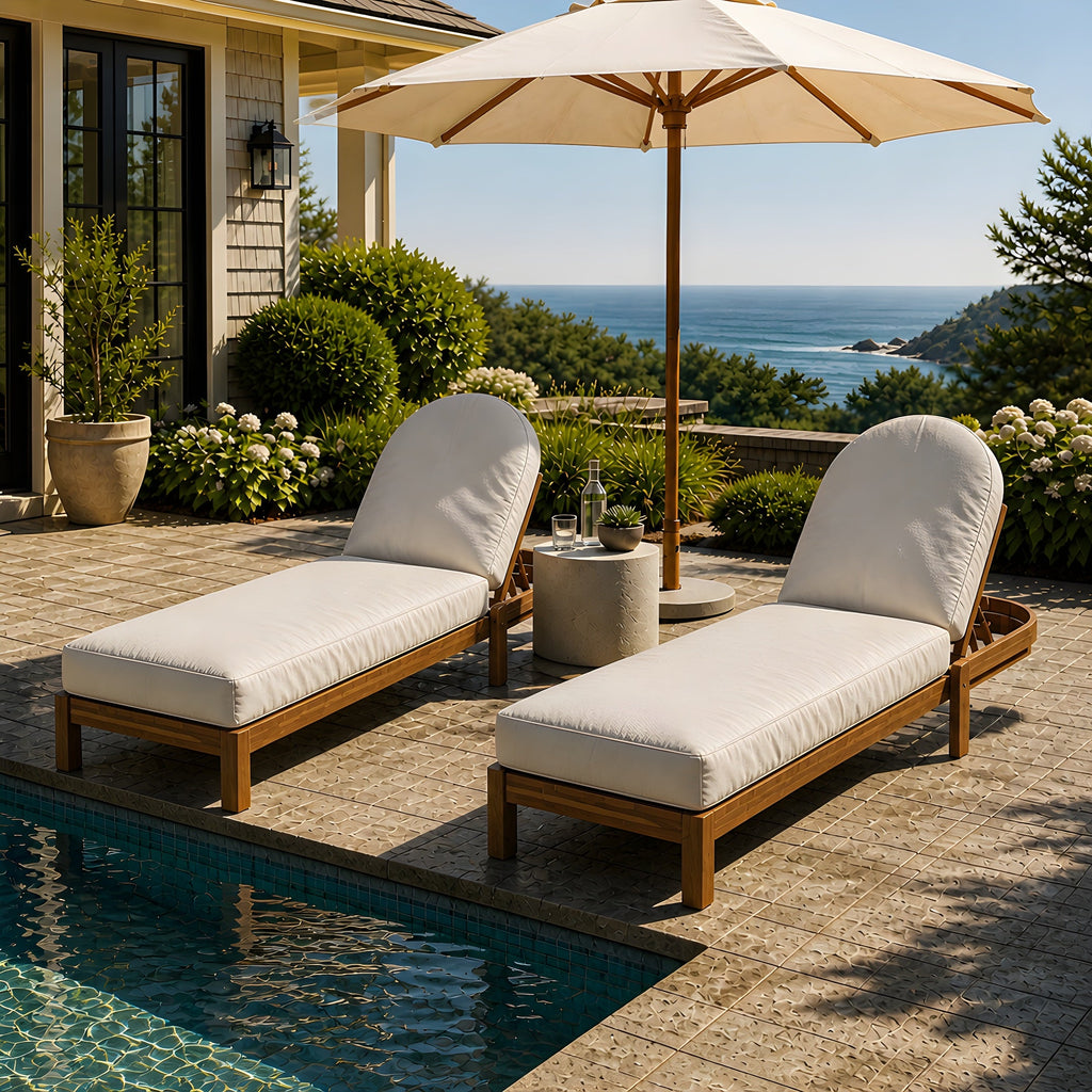 Patio Acacia Wood Chaise Lounge Chairs with Adjustable Backrest - Set of 2
