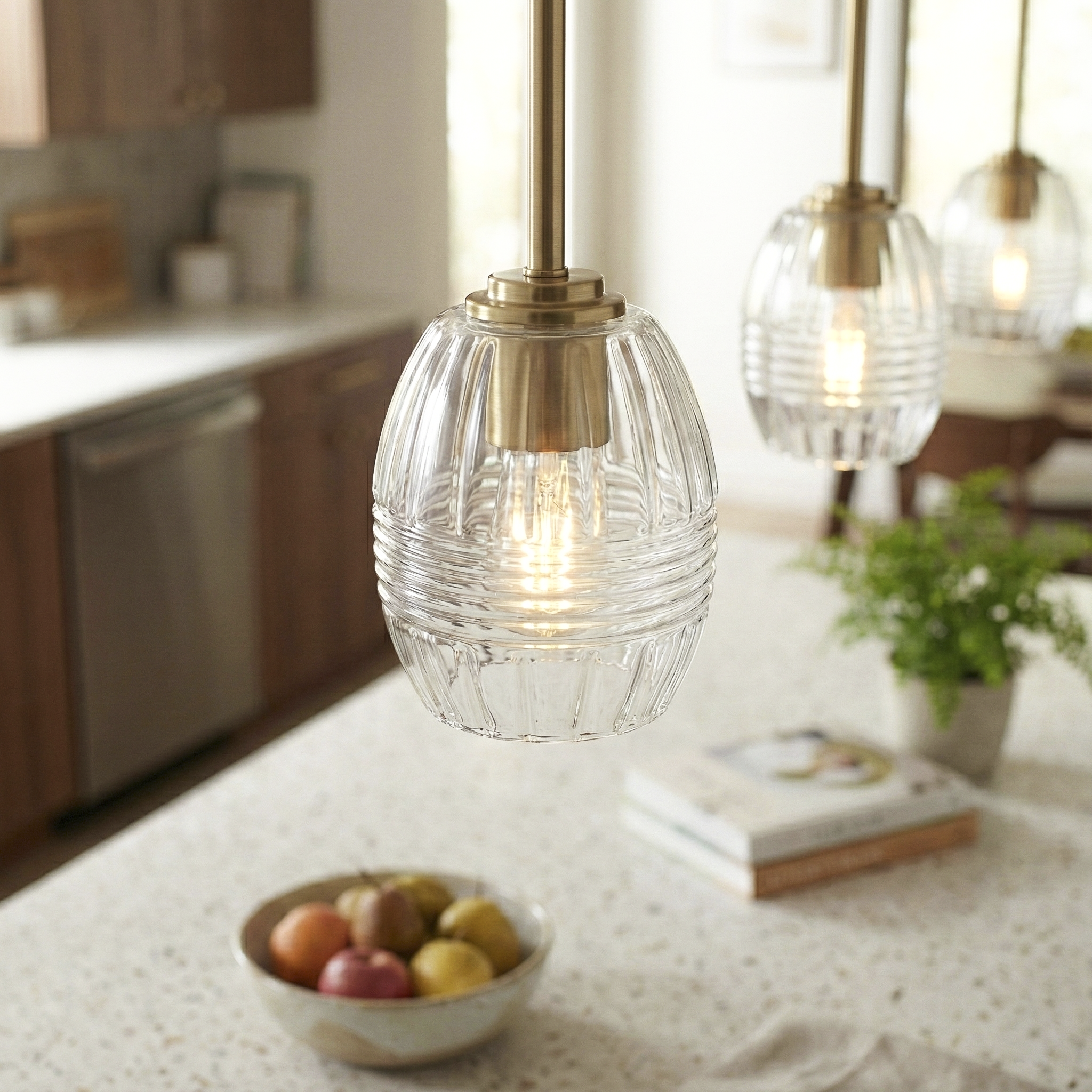 Vista Single Pendant Chain Hanging Light with Clear Glass - Satin