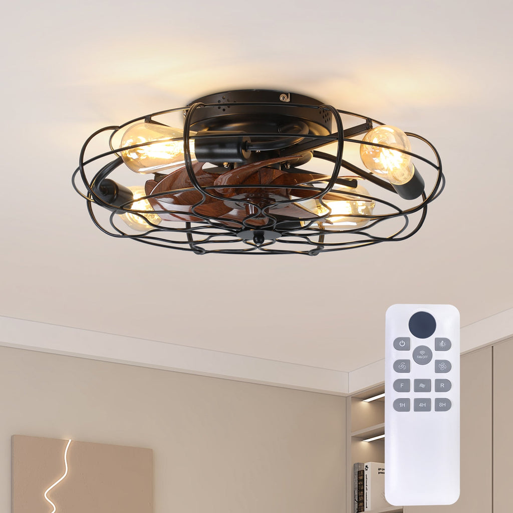 19.7" Industrial Caged Ceiling Fan with Light