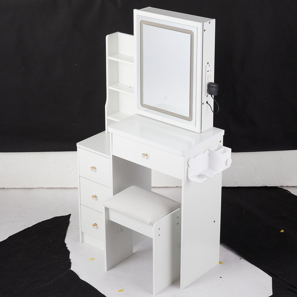 Small Size Left Bedside Cabinet Vanity Table + Cushioned Stool