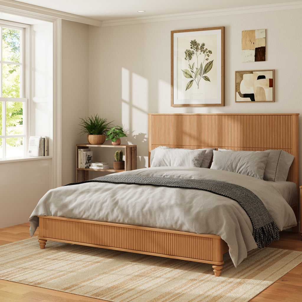 Solid Wood King Bed Frame with Tall Headboard
