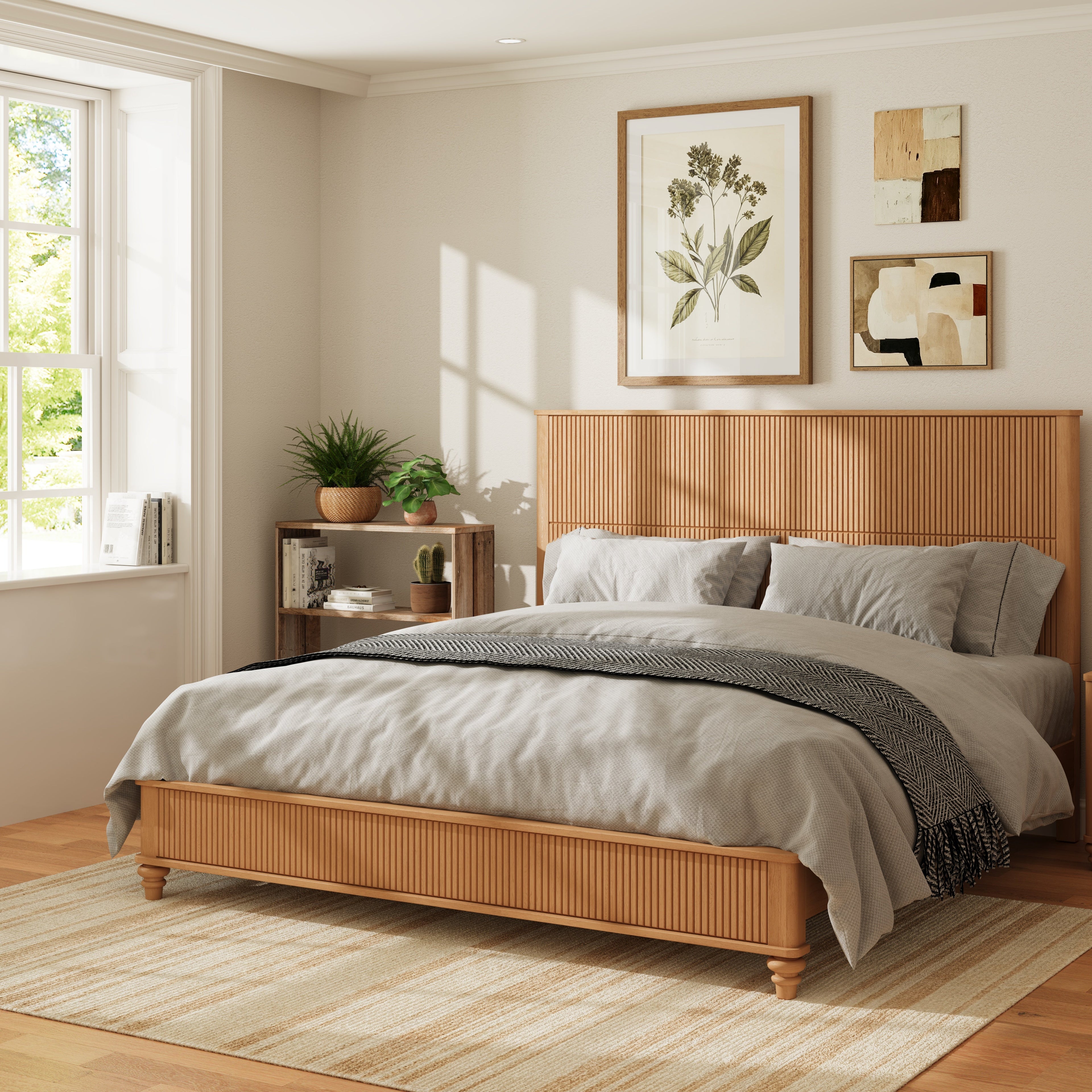 Solid Wood King Bed Frame with Tall Headboard