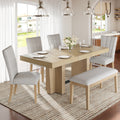 TOPMAX Farmhouse 76.0inch Extendable Wood Dining Table Set for 6
