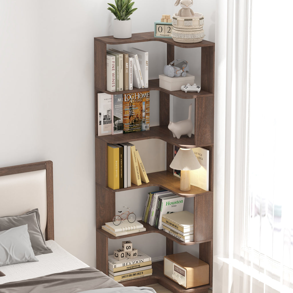 6 Tier Freestanding L-Shaped Corner Bookshelf