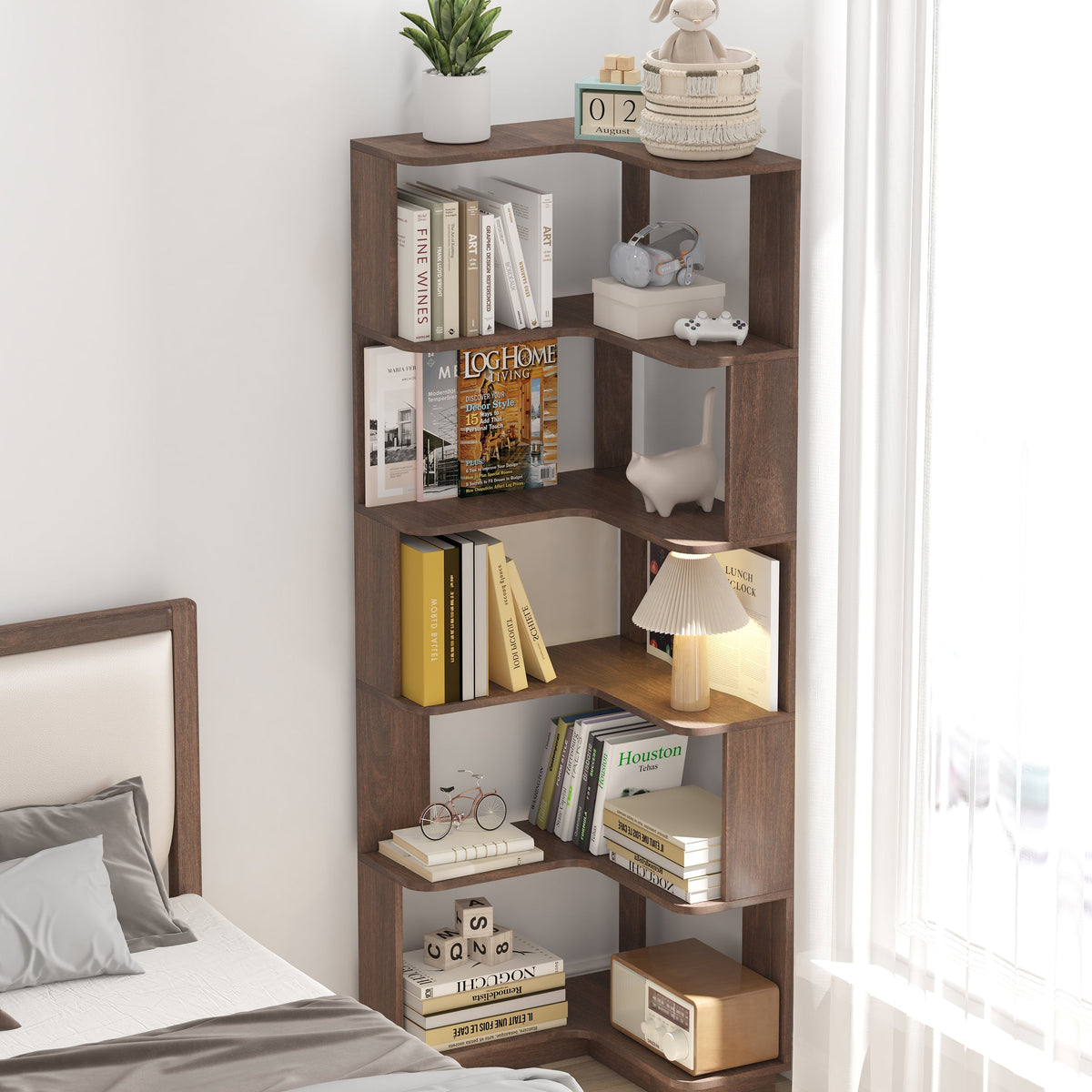 6 Tier Freestanding L-Shaped Corner Bookshelf