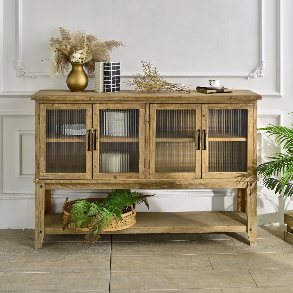 59.06" Rectangle Accent Glass Door Wooden Sideboard Cabinet