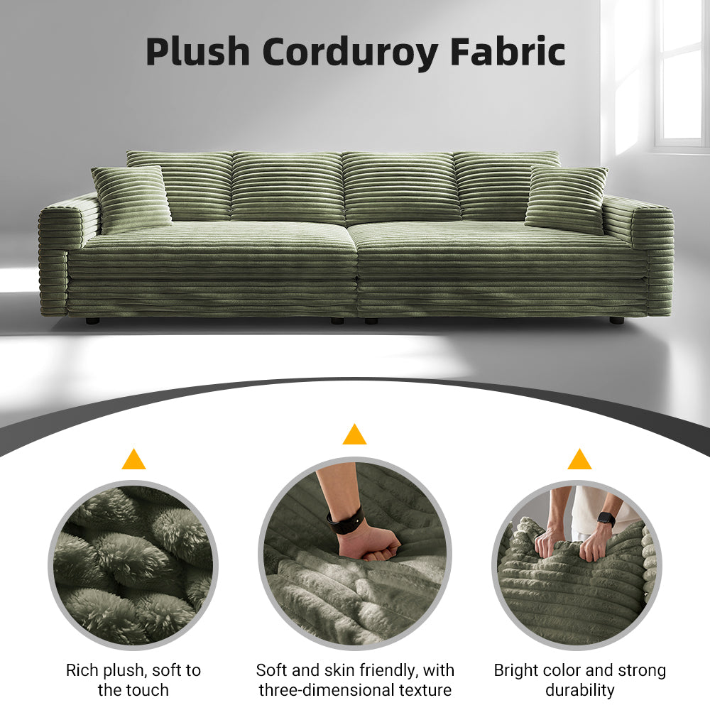 Plush Corduroy 4-Seat Sofa - Modern Comfy Upholstered Couch