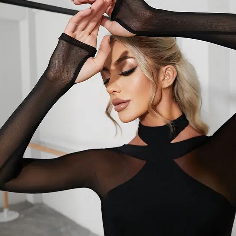 Mesh-spliced Jumpsuit For Women