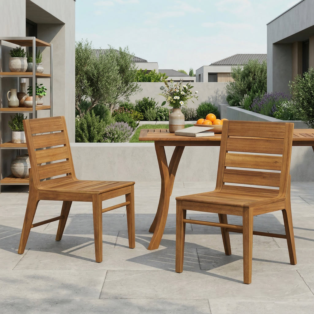 Outdoor Acacia Wood Dining Chair Set of 2
