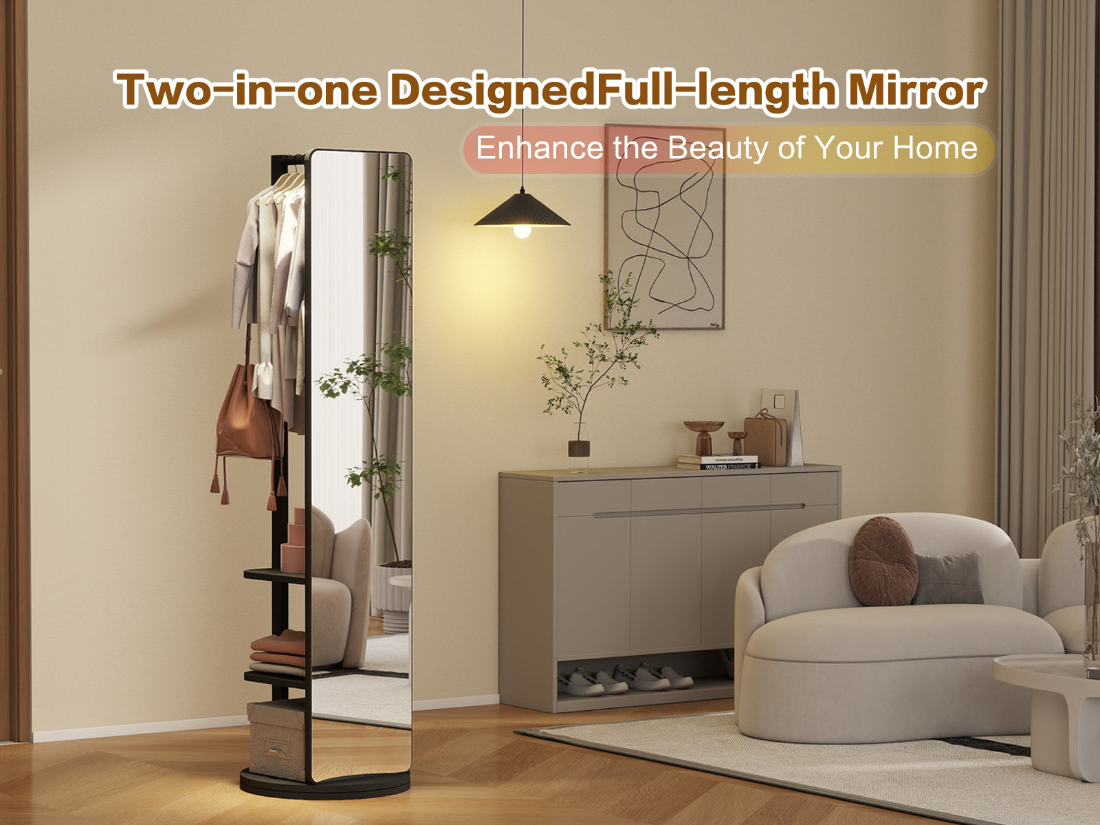 Multifunctional Full Length Mirror with Hook Storage Rack