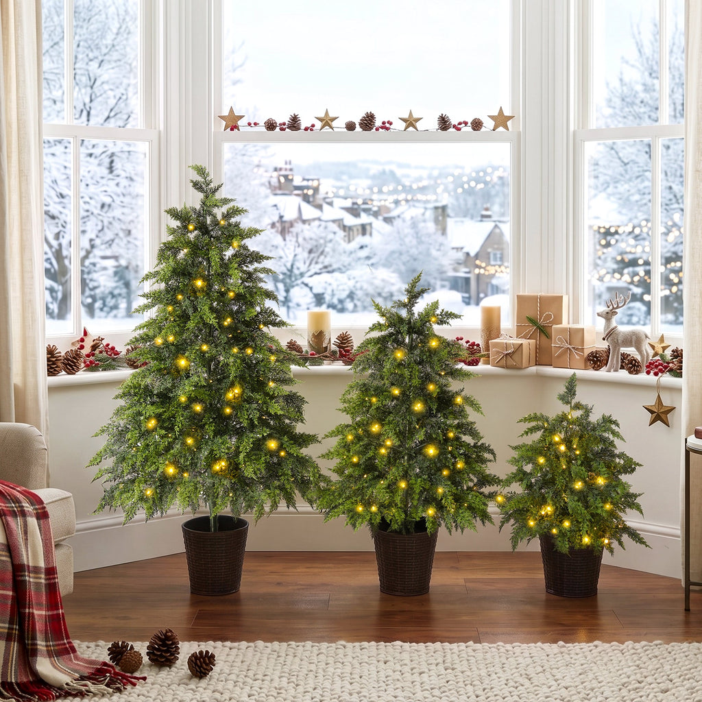 3-Piece Pre-Lit Christmas Tree Set with Warm Lights