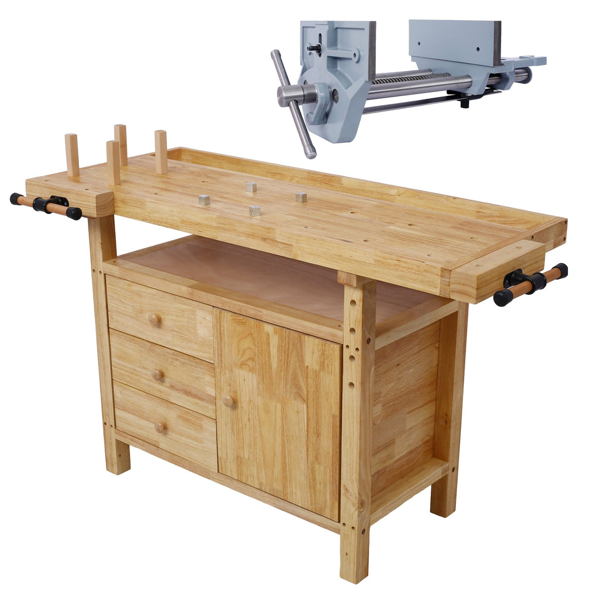Wood Workbench - Heavy-Duty Wooden Workbench with Vise
