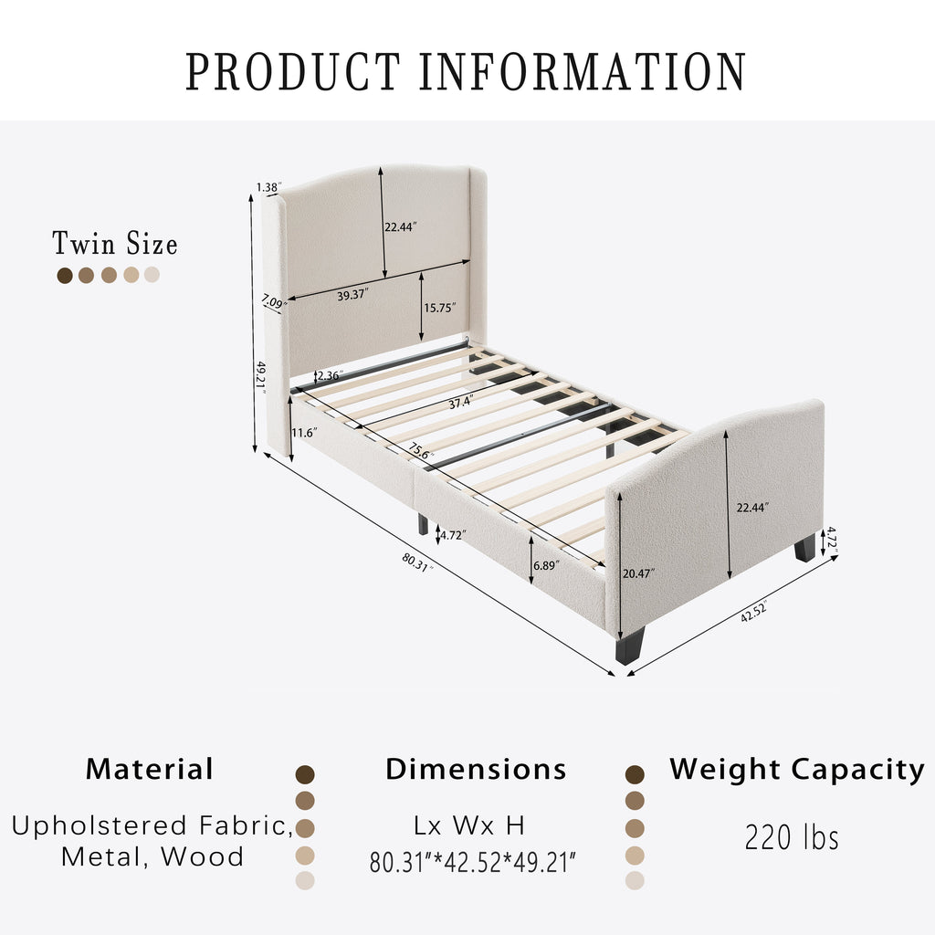 Twin Size Bed Frame with Upholstered Headboard