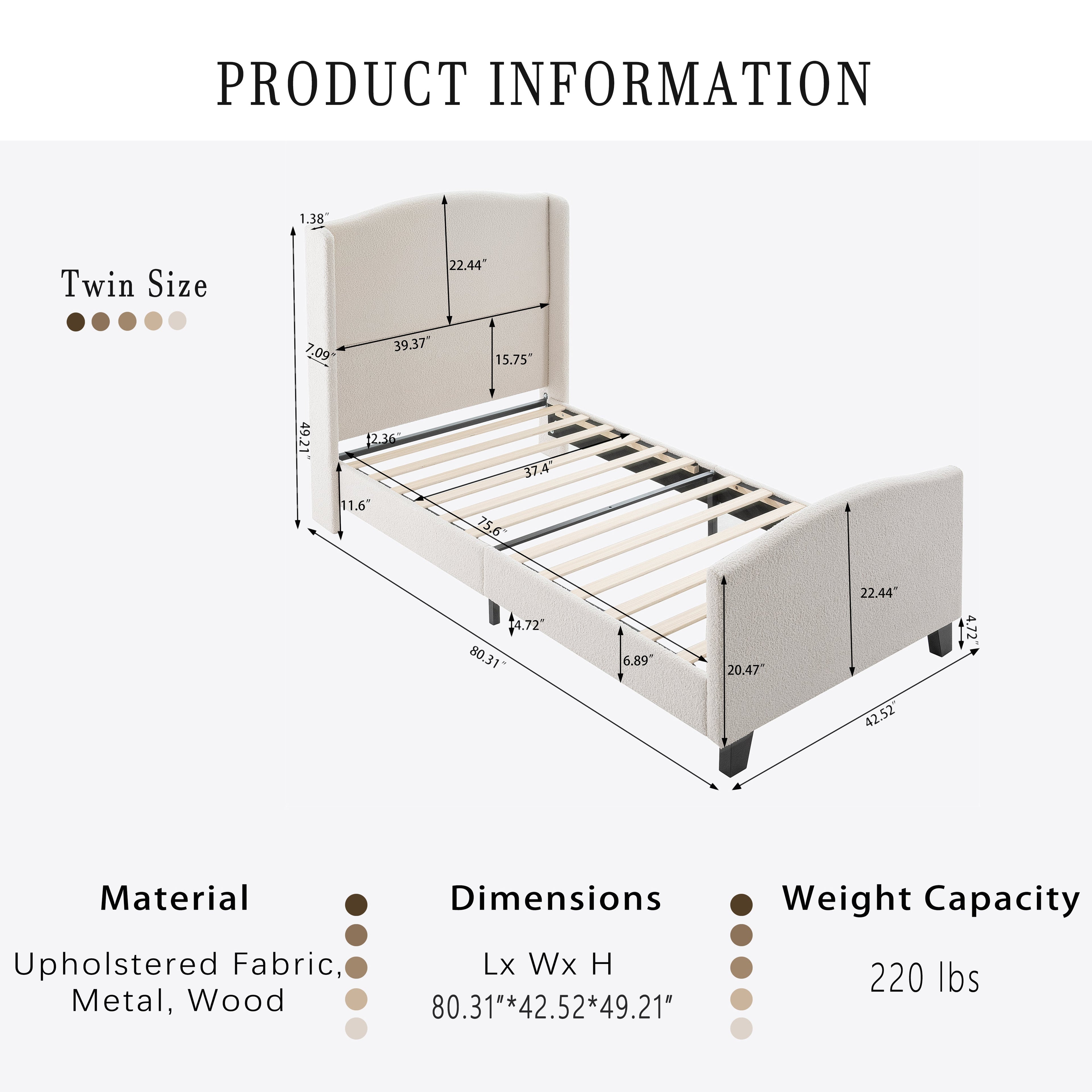 Twin Size Bed Frame with Upholstered Headboard