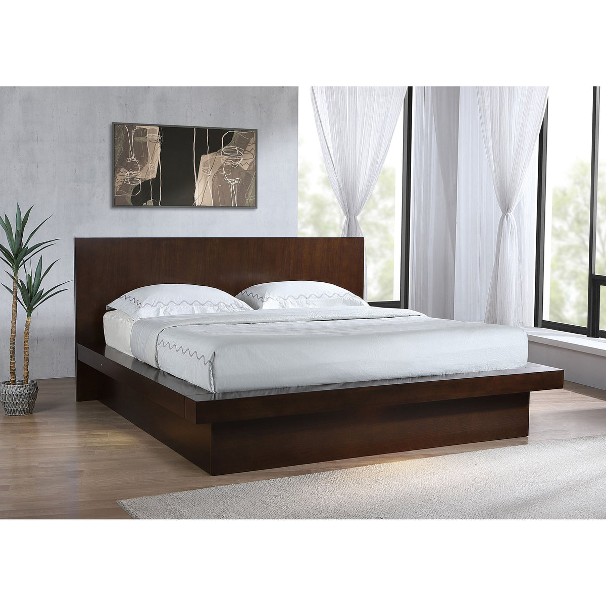 Tokyo Cappuccino Wood Eastern King LED Panel Bed