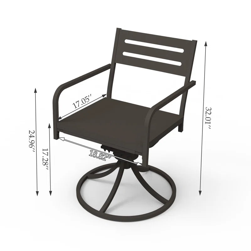 Set of 2 Powder-Coated Steel 360° Swivel Outdoor Dining Chairs