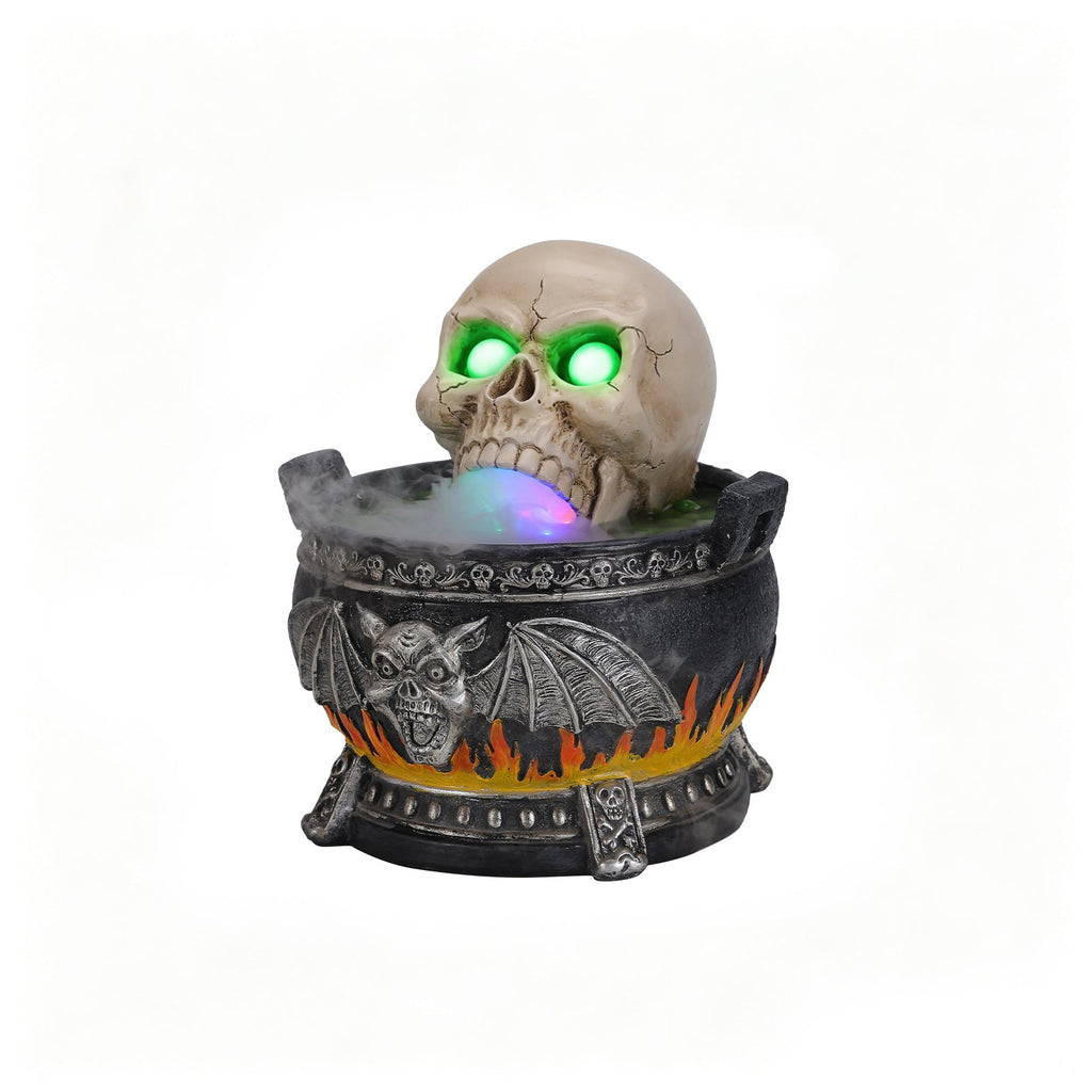 Halloween Skull Cauldron Statue with LED Light