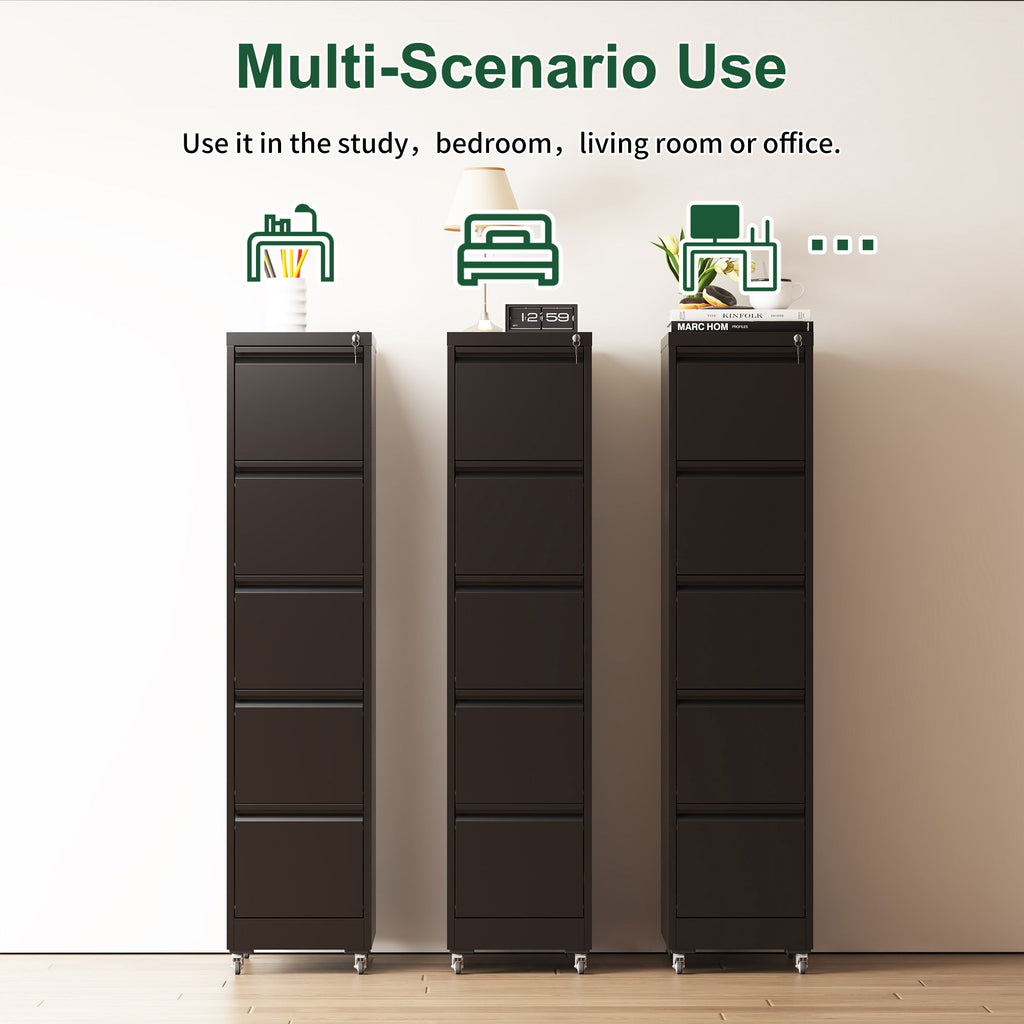 5 Drawer Metal Vertical File Cabinet with Lock on Wheels