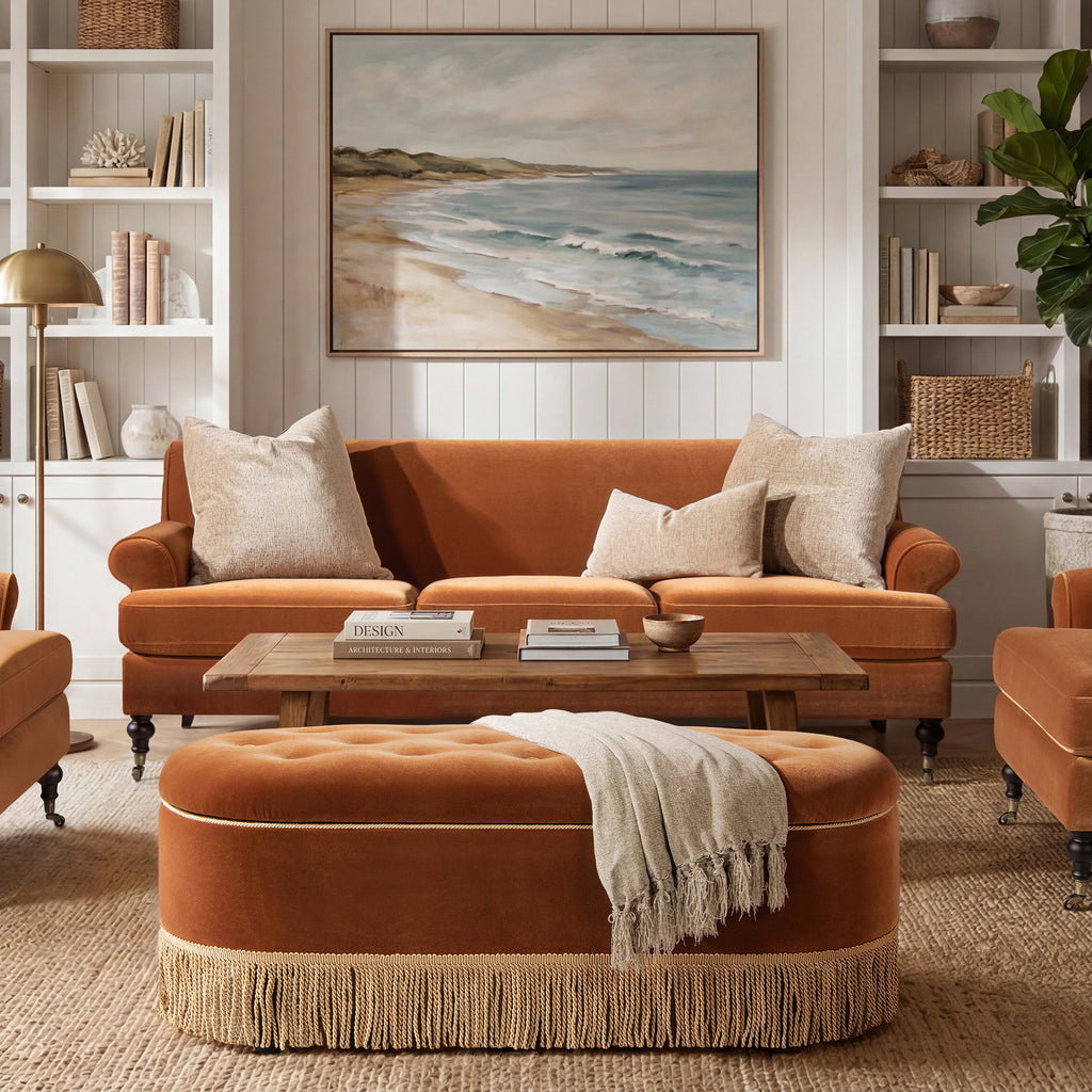 Alana Lawson Three-Cushion Tight Back Sofa, Burnt