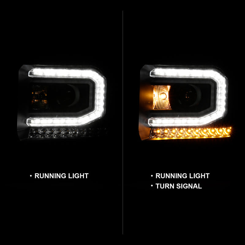 ANZO 2016-2019 Gmc Sierra 1500 Projector Headlight Plank Style Black w/ Sequential Amber Signal 111485